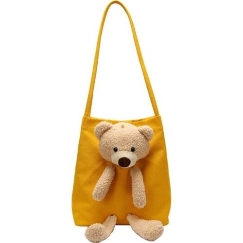 Cute Bear Canvas Shoulder Bag Personality Fashion Women Shoulder Messenger Bag
