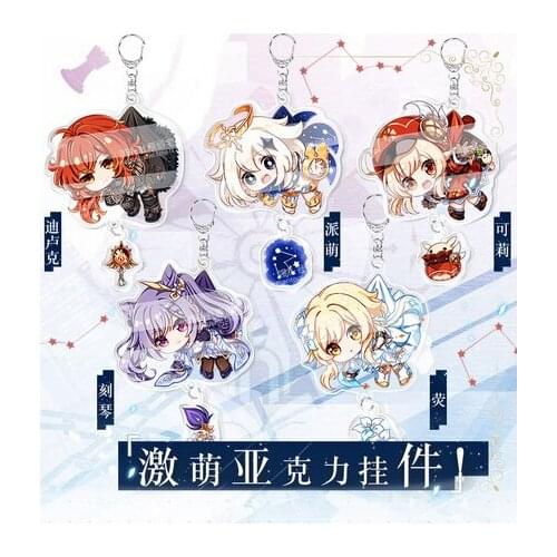 Game Anime Genshin Impact Keqing Diluc Lumine Paimon Klee Cartoon Keychain Acrylic Keyring Cosplay Bag Pendant Toy Student Gift