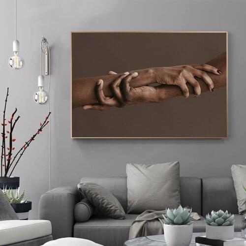 Canvas Painting Man and Woman Shaking Black Hands with Each Other Painting Posters and Prints Wall Pictures for Living Room