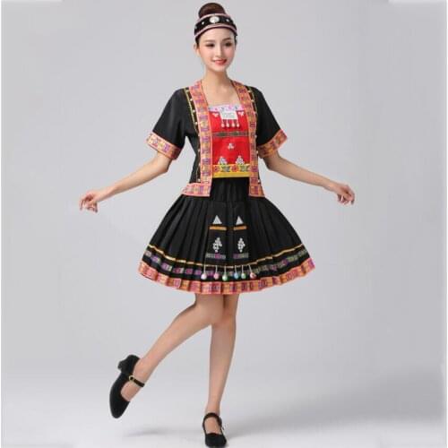 Chinese folk dance costume singer stage performance clothing embroidered Hani ethnic minorities festival dance wear