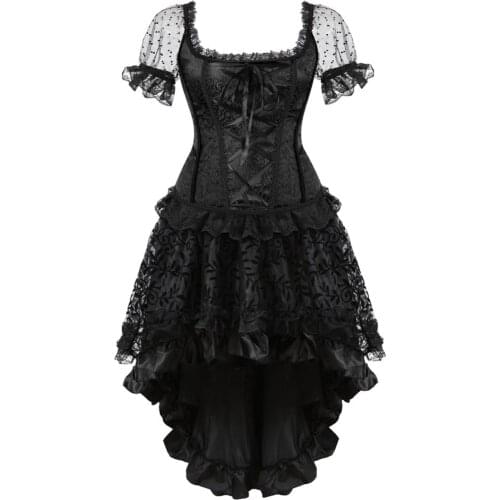 Corsets Dresss for Women Steampunk Gothic Push Up Corsetto Vintage Breathable Lace Bustier with Tutu Skirt Party Clubwear