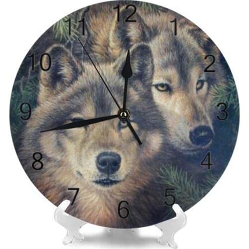 Wolf Pattern Round Wall Decor Clocks Numeral Digital Dial Mute No Ticking Sound Battery Operated Clocks for Childrens Playroom