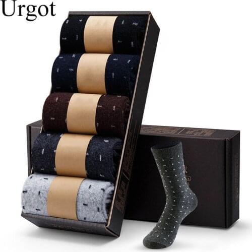 Urgot 5 Pairs/box Mens Winter Thicken Warm Rabbit Wool Socks For Male Stripes Diamond Plaid Business Socks Men Calcetines Hombre