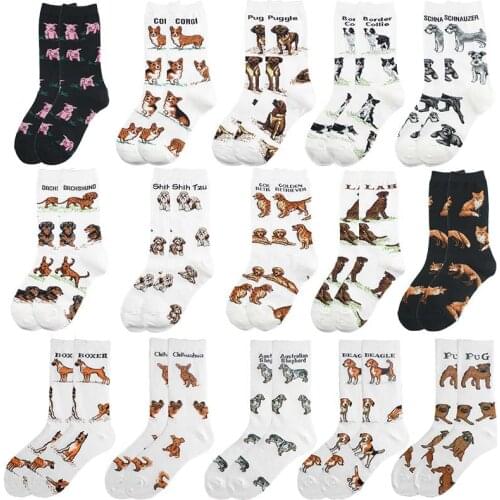 New Year Socks 2021 Novelty Animal Socks Men Women Ins Cartoon Dog Fox Penguin Pig Pattern Happy Funny Cotton Socks Set Gifts