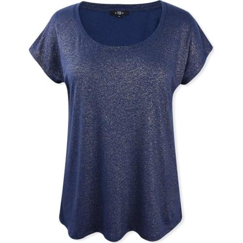 Solid Blue With Highlight Summer T shirt For Women Short Sleeve O-Neck Top Tee Shirt Female Fashion Breathable Elasticity Tshirt
