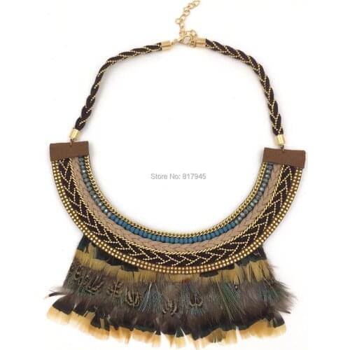 Wholesale 2016 new fashion jewelry hand make necklace feather Boho style collier femme statement Necklace