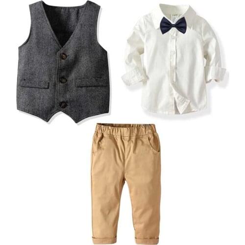 Autumn Baby Boys Formal Suit Wedding student campus Dress Gentleman Kids Waistcoat Shirt Pant Bowtie 4Pcs ceremony Costume