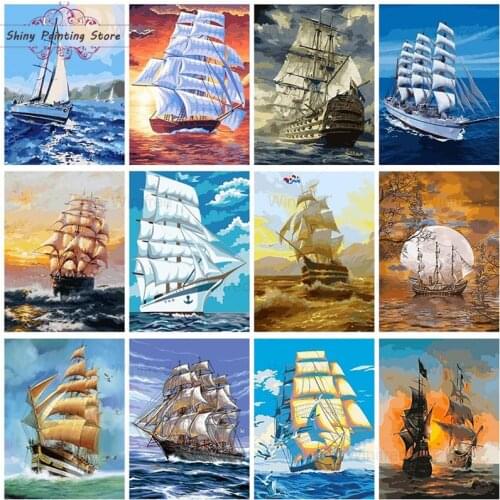 Full Square Round Diamond Painting Sailboat Ship Seascape Diamond Embroidery Kit Mosaic Picture Handicraft Home Decoration Mural