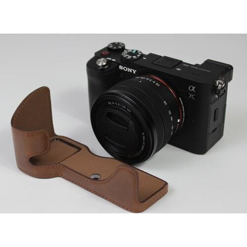 Portable PU Leather Case Camera Bag cover for SONY A7C Half Body Base Cover shell with Battery Opening