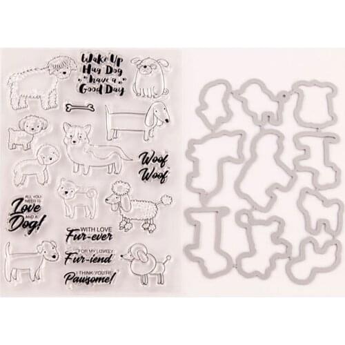 Letter Dog Clear Stamps and Metal Cutting Dies DIY Scrapbooking Paper Photo Album Crafts Seal Cards Blade Punch Stencils