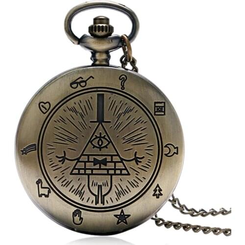 Retro Bronze Clock and Accepted Masons All-seeing Eye Pattern Men Women Quartz Pocket Watch With Necklace Chain Gift
