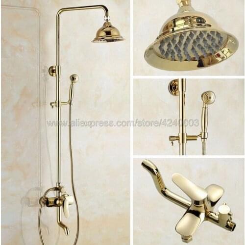 Luxury Gold Color Brass Bathroom Shower Faucet Bath Faucet Mixer Tap With Hand Shower Head Set Wall Mounted gf306