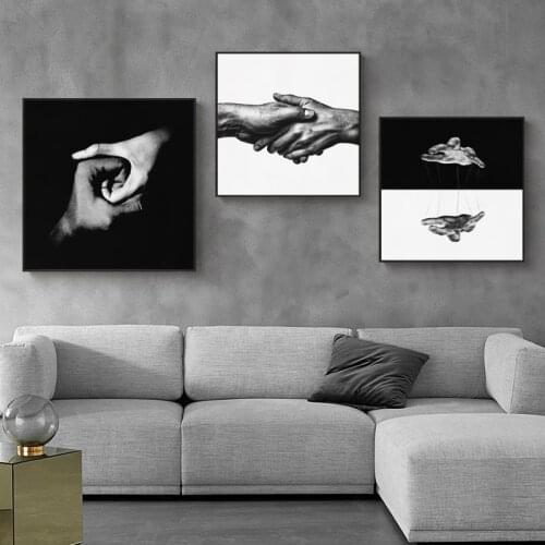 Hand In Hand Figure Picture Home Decor Wall Art Nordic Canvas Painting Black and White Quote Poster and Print for Living Room