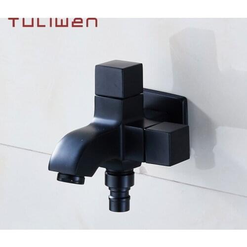 Bathroom Mop Wash Basin Sink Faucet Wall Mount Hose Faucet Solid Brass Cold Tap 1 in 2 Outlet Double Swtich