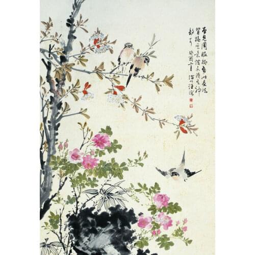 Traditional Oriental Artwork with Birds Art Film Print Silk Poster Home Wall Decor 24x36inch