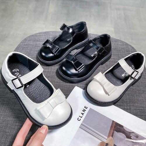 Girls Leather Shoes In Spring Autumn T-strap with Bowtie Fashion Children Dress Shoes Casual for Wedding Party 27-37 School Soft