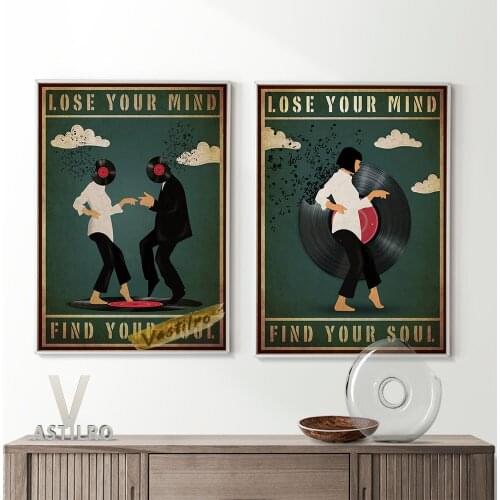 Vinyl Record Head Portrait Clipart Art Prints Poster Dancing Couple Illustration Canvas Painting Music Lovers Gift Wall Decor