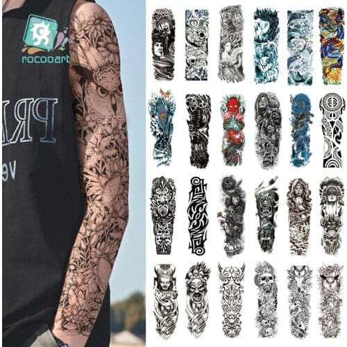 Rocooart Black Temporary Tattoo Stickers For Men Full Body Art Arm Sleeve Tatoo 6x48cm Skull Design Large Waterproof Taty