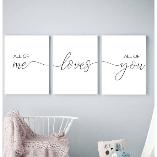 All Of Me Loves All Of You Motivational Canvas Painting Poster Black White Minimalist Quotes Wall Art Picture Bedroom Home Decor