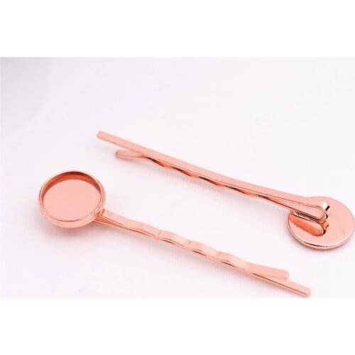 12mm 10pcs High Quality Classic Rose Gold Plated Copper Material Hairpin Hair Clips Hairpin Base Setting Cabochon Cameo