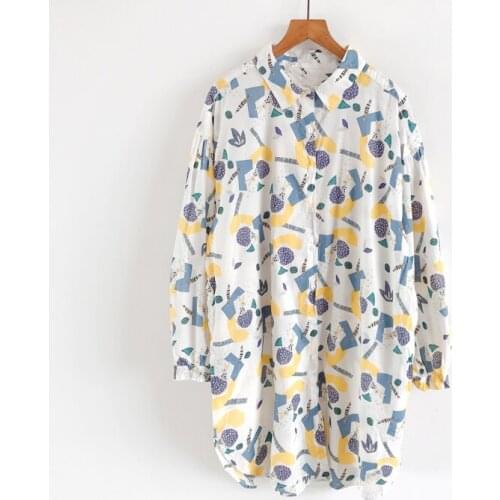 2020 New Autumn Women Long Blouse Japan Style Mori Girl Cute Print Loose Cotton Turndown Collar Long Sleeve Shirt Women