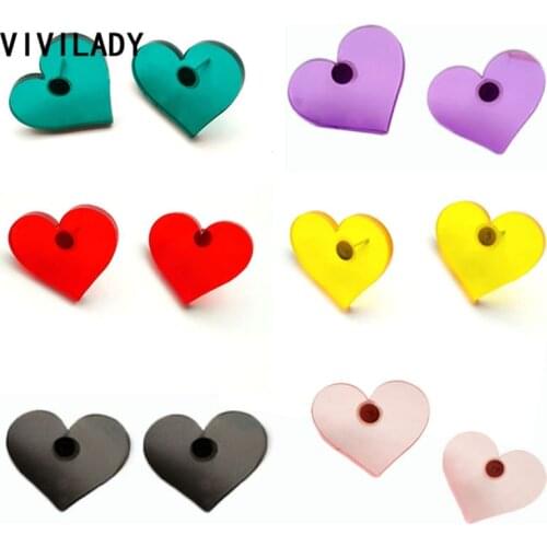 VIVILADY Chic Heart Shape Candy Colorful Acrylic Women Stud Earrings Hot Sale Charming Summer Girl Major Birthday Party Brincos