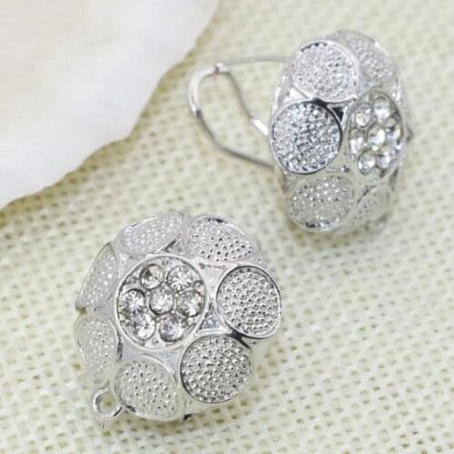 Trendy Charms Stud Earring for Women Crystal Inlay 20mm Silver-Color Weddings Prom Party Earrings Ear Flower Gift Jewelry B2835
