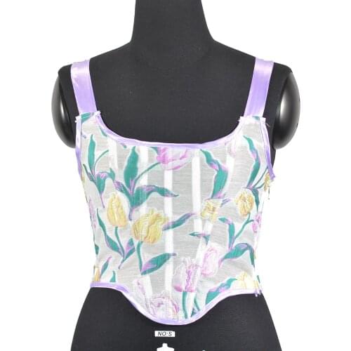 Women Off Shoulder Tube Corset Crop Top O Neck Backless Floral Embroidery Sexy Summer Casual Sleeveless Tank Tops
