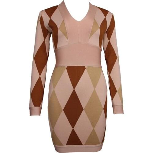 Sexy Mini Dress Women Print New Arrival Bodycon Party Clubwear Dress Bodycon Long Sleeve Bandage Dresses