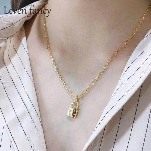 925 Sterling Silver Square Link Chain Lock Pendant Necklace for Women CZ Zirocn Moon Star Padlock Necklace Dainty Charms Jewelry