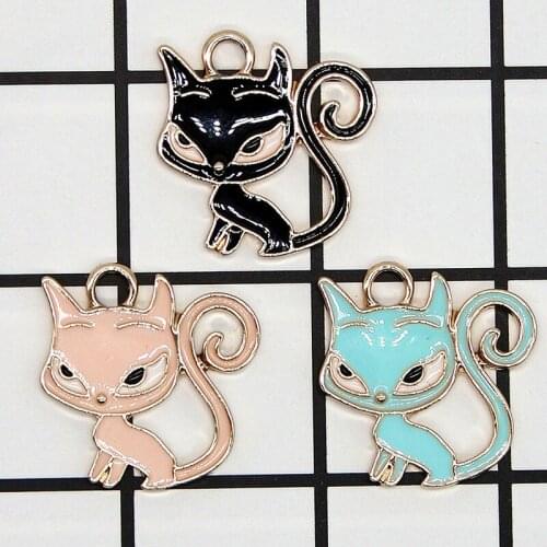 10pcs Cute Animal Series Enamel Cat Charms Drop Oil Metal Floatings Fit Earrings DIY Pendants Jewelry Accessories XL915