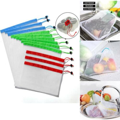 12/15 Pcs Reusable Produce Bags Black Rope Mesh Vegetable Fruit Toys Storage Pouch Eco Friendly Food Drawstring Shopping Bag