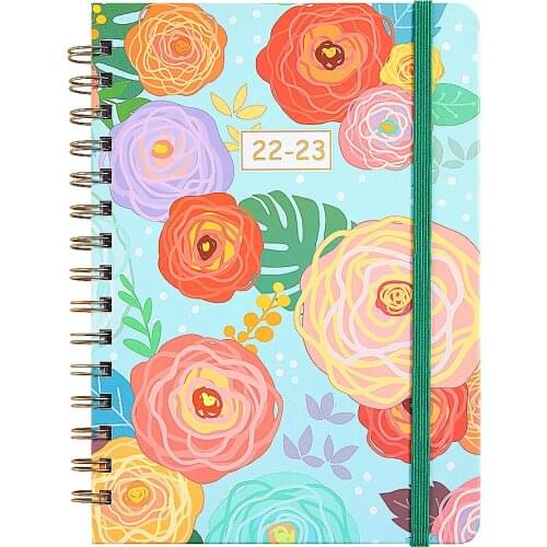 2022 A5 Flower Daily Weekly Planner Notepad Agenda Spiral Notebook Weekly Goals Habit Schedules Stationery Office School Supplie