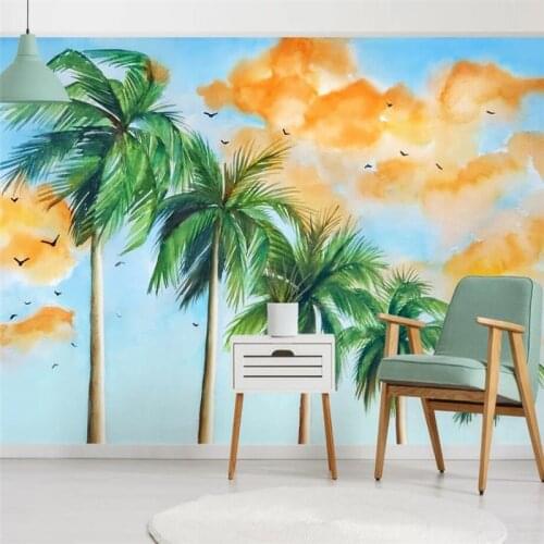 Milofi custom 3D wallpaper mural hand-painted watercolor plantain flying bird cloud background wall living room decoration paint
