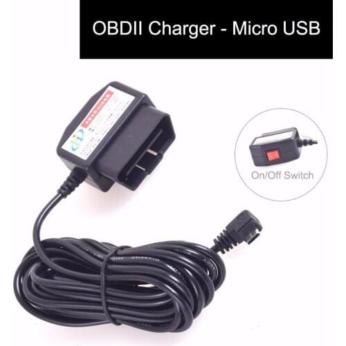 50 PCS with OBDII Charging Cable Micro USB Power Adapter with Switch Button OBD2 Connector Direct Charger forTablet E-dog Phone