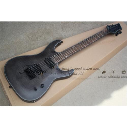Free shipping custom 6 string guitar,mark black, neck set in body ,flamed maple veneer,24 frets,black button