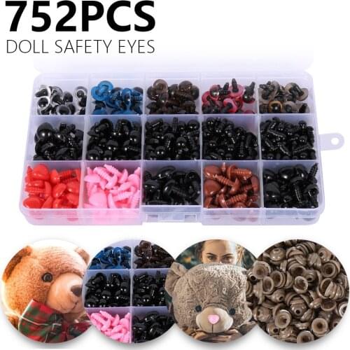 752pcs 5-12mm Eyeball Doll Accessories Colorful Plastic Crafts Safety Eyes Making Funny Animal Doll Nose For Teddy Bear DIY Box