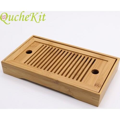 Bamboo Kungfu Tea Trays Plate Flower Tea Puer Tea Tray Table Drain Rack Elegant Chinese Tea Ceremony Accessories 25*14*3.7cm
