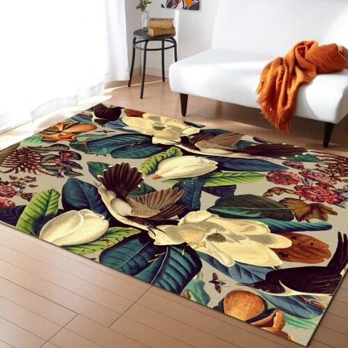 Floral and Birds Carpet for Living Room Kids Bedroom Bedside Rugs Soft Carpets Home Sofa Table Decor Mat