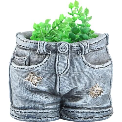 Denim Clothes Flower Pot, Pants-Shaped Vase Garden Pot Resin Ornament Desktop Decor for Home Garden Office