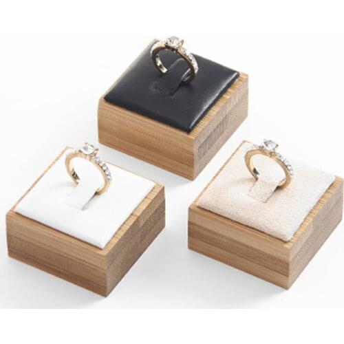 Wooden Ring Display Stand Holder with Microfiber for Jewelry Shop Exhibition