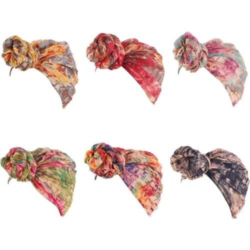 Women Ethnic Vintage Tie-Dye Print Scarf Head Wrap Voile Lightweight Shawl Long Hijab Tie Twist Knot Turban Hat Headband