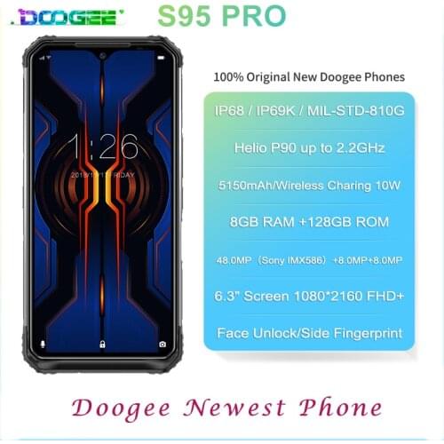 DOOGEE S95 Pro IP68 Helio P90 Octa Core 8GB 128GB Android 9.0 Mobile Phones Modular Rugged Phone 6.3inch FHD Display 5150mAh