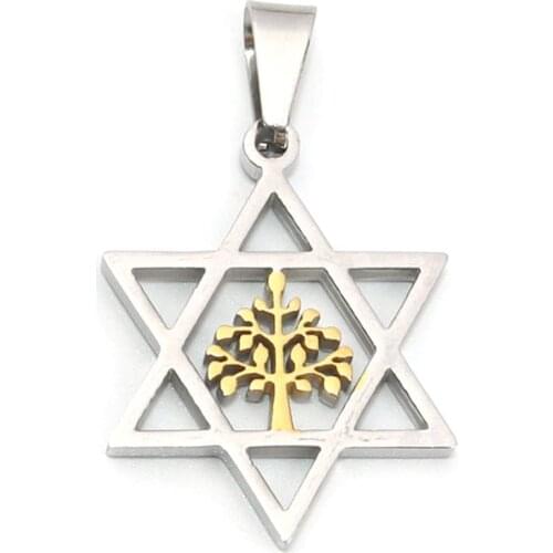 DoreenBeads Fashion 316 Stainless Steel Pendants Star Of David Hexagram Gold & Silver Color Tree Jewelry DIY 40mm x 24mm, 1 PC