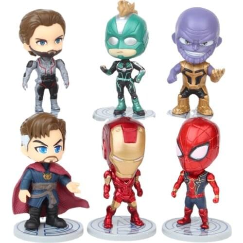 6Pcs/Set 10CM Disney The Avengers 4 Action Figure Thanos Captain Marvel Doctor Strange Iron Man Dolls Model Collectible Boy To