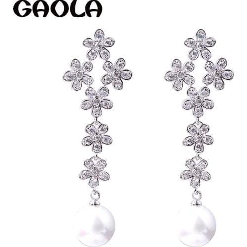 GAOLA Fashion Accessories Jewelry AAA Cubic Zirconia Wedding Dangle Pearl Earrings GLE4651