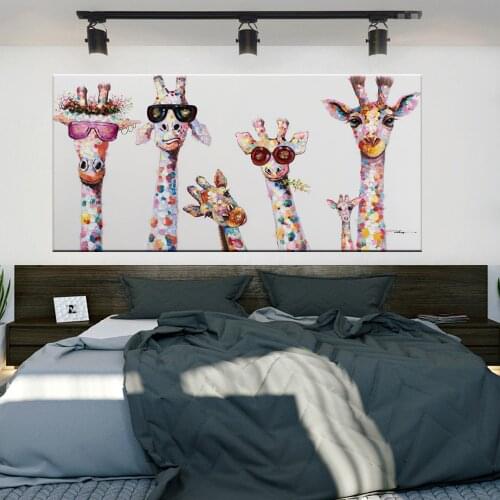 Graffiti Street Art Animal Canvas Painting Giraffes Family Poster Prints Decorative Picture for Kids Room Decoration Baby Gift