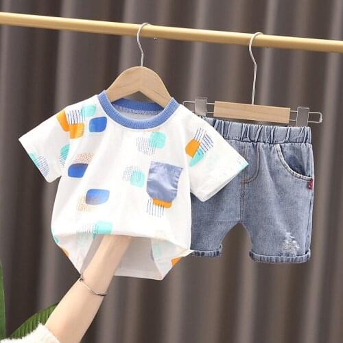 Kids Clothes Sets Baby Boys Summer 1 2 3 4 5 Years Children Toddler Boy Outfits Pullover Polka Dot Short Sleeve + Jeans