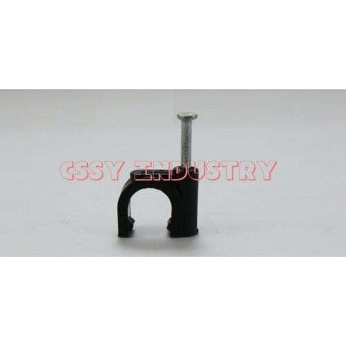 Freeshipping Circle nail Cable clamp Clips 4 5 6 7 8 9 10 mm For Wire Plastic C Shape black With Fixing Nails