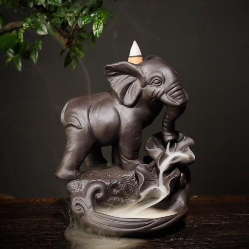Smoke Back Flow Incense Burner CraftsPurple Clay Elephant Ornament Incense BurnerAuspicious and Ceramic Cone Censer Home Decor